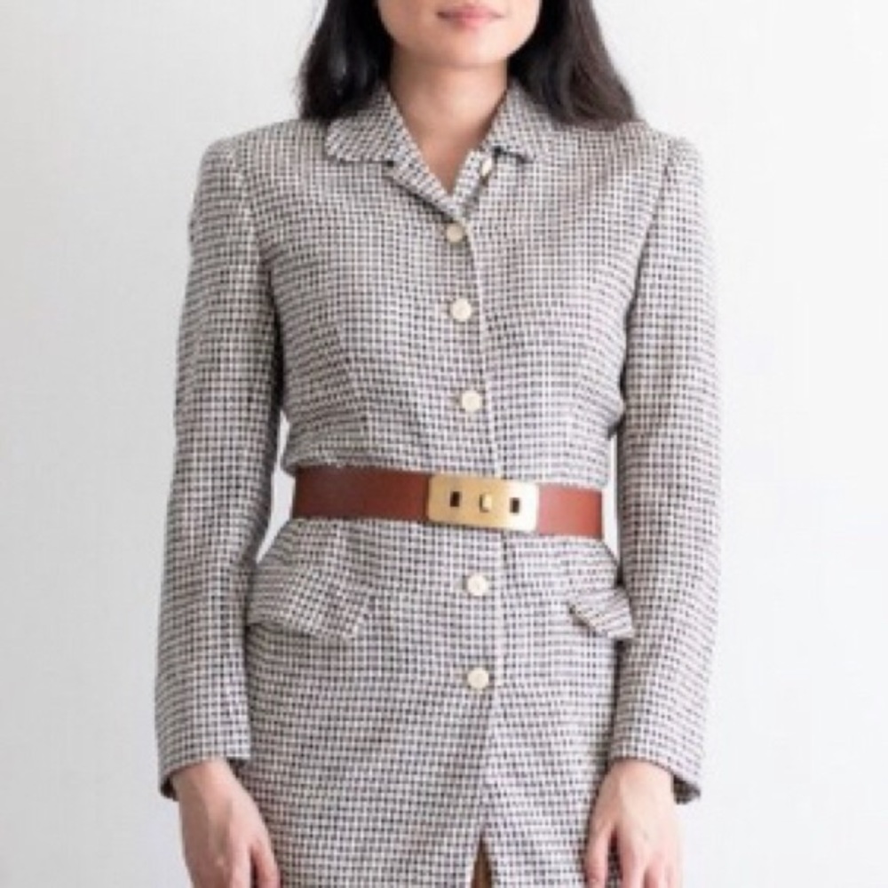 Vintage Diane Von Furstenberg‎ Grey Leather Belt with Gold Buckle M Diane von Furstenberg DVF Braided Studded Leather Belt Small  main image 4